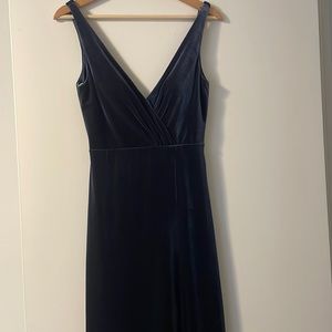 Jenny Yoo Long Navy Blue Dress Velour Size 2